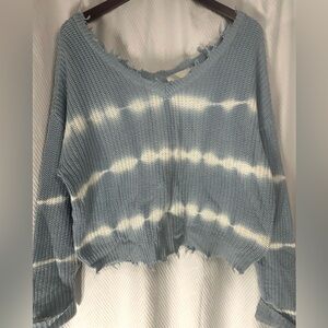 Never Worn- Distressed Blue and White Tie-Dye Oversized Sweater